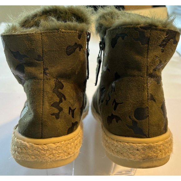 Women's Taj Fur Espadrille Boot Size 10 Green and Black Side Zipper Fur Lined - Picture 4 of 11